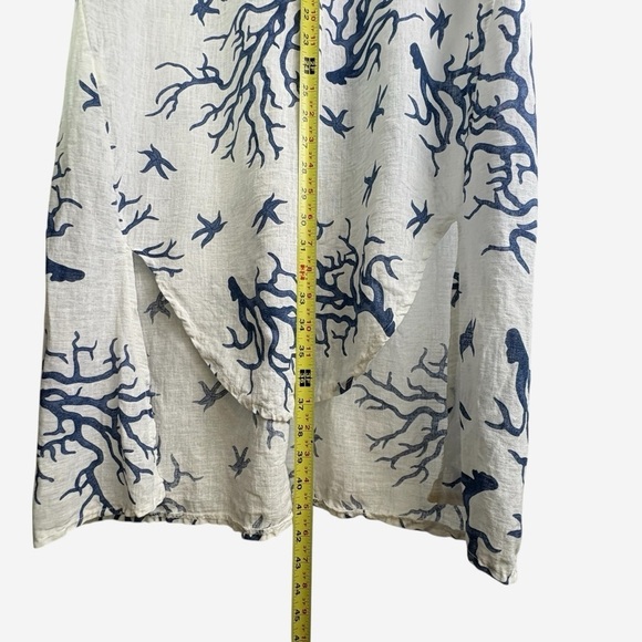 Cristina Vergani Linen Blend Coral Print Dress Hi-Low Size M Italy White Blue - Picture 12 of 15